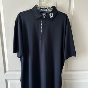 Foot Joy Tour Edition Navy Blue Polo XL gingham plaid placard